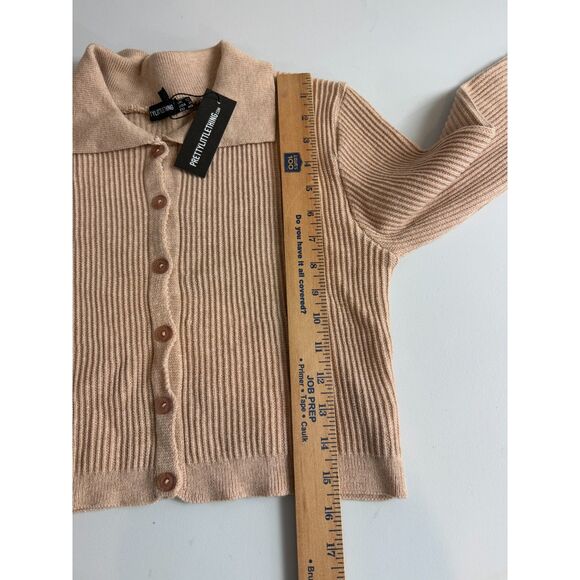 Pretty Little Thing Petite Oatmeal Knitted Rib Cropped Cardigan Women's 8 - NWT - Picture 9 of 11